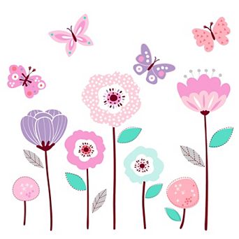 Bedtime Originals Magic Garden Pink/lavender/coral Butterfly Floral Wall Decals