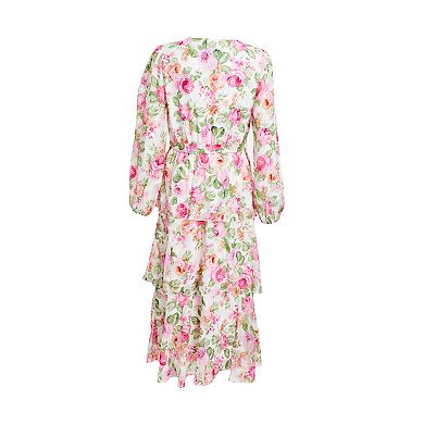 Quiz Women's Floral Chiffon Jacquard Button Detail Dress