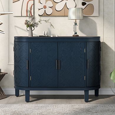 Accent Storage Cabinet Sideboard Wooden Cabinet With Antique Pattern Doors For Hallway, Entry
