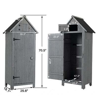 30.3 X 21.3 X 70.5 H Outdoor Storage Cabinet Tool Shed Wooden Garden Shed