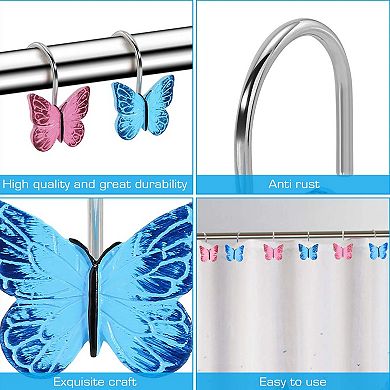 12pcs Butterfly Shower Curtain Resin Hooks