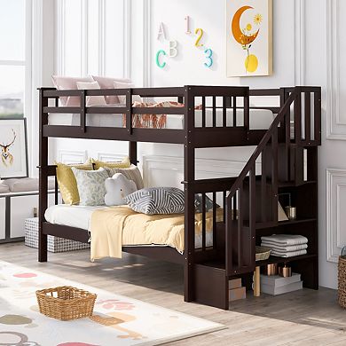 Stairway Twin-over-twin Bunk Bed With Storage And Guard Rail For Bedroom, Dorm