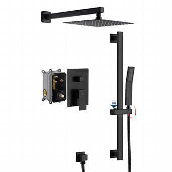 10" Wall Mount Rain Shower Shower System With Hand Shower & Slide Bar