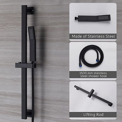 10" Wall Mount Rain Shower Shower System With Hand Shower & Slide Bar