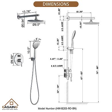9.5'' Wall-mounted Rain Shower Faucet With Handheld & Valve Included