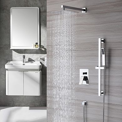 10" Wall Mounted Shower System Set With Sliding Handheld Rod