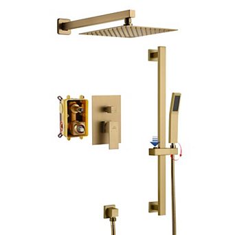 10" Wall Mounted Shower System Set With Sliding Handheld Rod