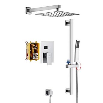 10" Wall Mounted Shower System Set With Sliding Handheld Rod