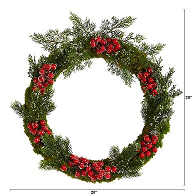 20” Iced Pine And Berries Artificial Christmas Wreath