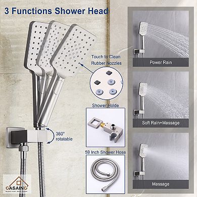 12-inch Square Top 2-function In-wall Shower System