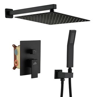10/12" Shower Faucet Set Rainfall Shower Head Combo With Mixer Valve Kit