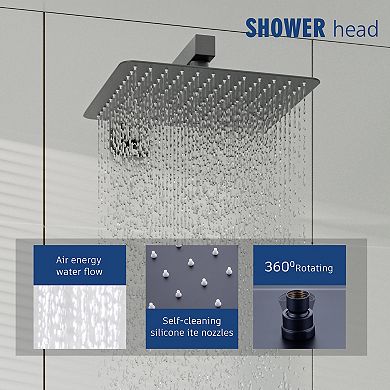 10/12" Shower Faucet Set Rainfall Shower Head Combo With Mixer Valve Kit