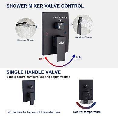 10/12" Shower Faucet Set Rainfall Shower Head Combo With Mixer Valve Kit