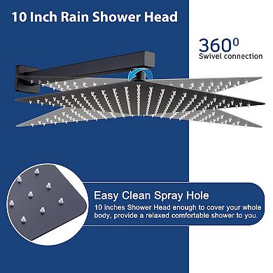 10/12" Shower Faucet Set Rainfall Shower Head Combo With Mixer Valve Kit