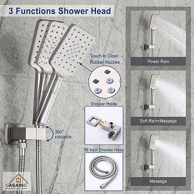 10-inch Square Top 3-function In-wall Shower System
