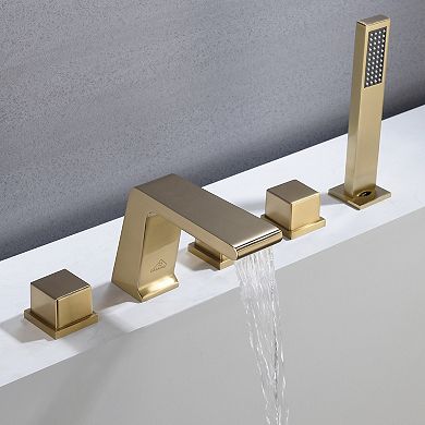 Roman Tub 5 Hole Waterfall Faucet Set With Handheld Shower Head