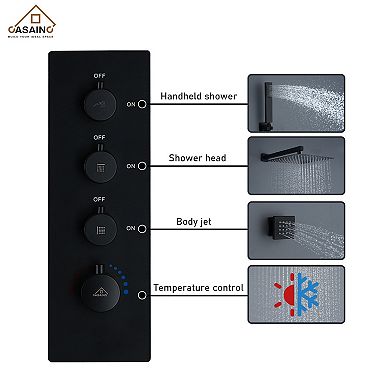 12" Wall Mounted Luxury Shower System Set With 6 Body Jets