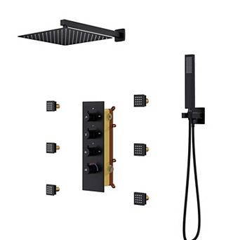 12" Wall Mounted Luxury Shower System Set with 6 Body Jets