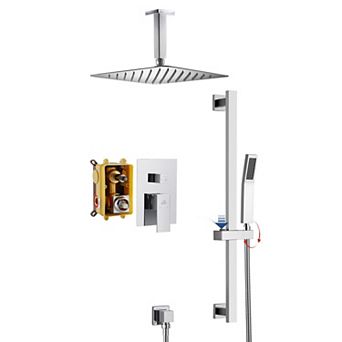 10" Ceiling Mount Shower System Set with Sliding Handheld Rod