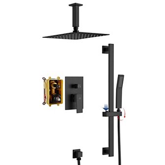 10" Ceiling Mount Shower System Set with Sliding Handheld Rod