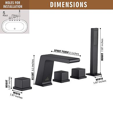 Casainc Roman 5 Hole Waterfall Faucet Set With Bathtub Handheld Shower Head