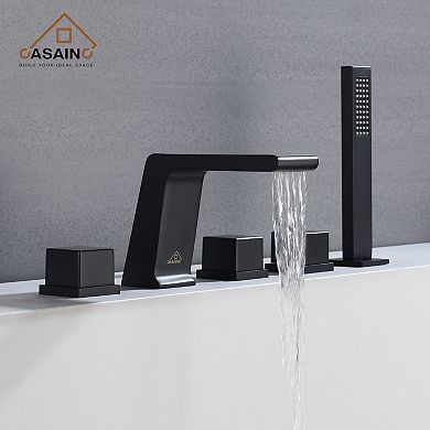 Casainc Roman 5 Hole Waterfall Faucet Set With Bathtub Handheld Shower Head