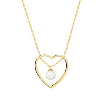 Athra NJ Inc 14k Gold Over Sterling Silver Open Heart Freshwater Cultured Pearl Necklace