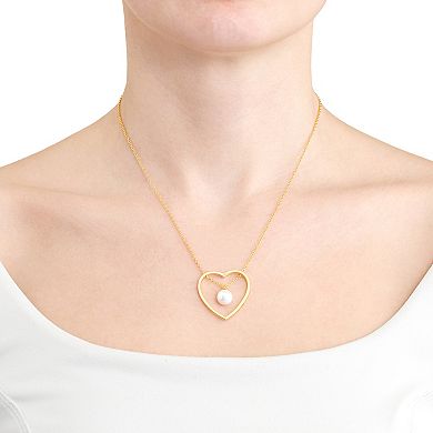 Athra NJ Inc 14k Gold Over Sterling Silver Open Heart Freshwater Cultured Pearl Necklace