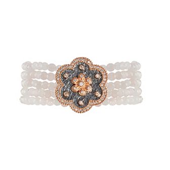 Athra NJ Inc 14k Rose Gold Over Sterling Silver Cubic Zirconia & Rose Quartz Stretch Bracelet