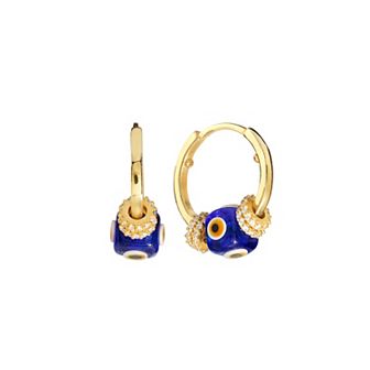 Athra NJ Inc 14k Gold Over Sterling Silver Cubic Zirconia Guardian Eye Hoop Earrings