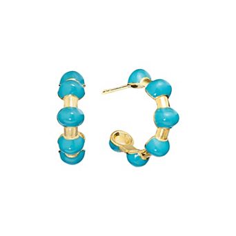 Athra NJ Inc 14k Gold Over Sterling Silver Blue Bead Post Hoop Earrings