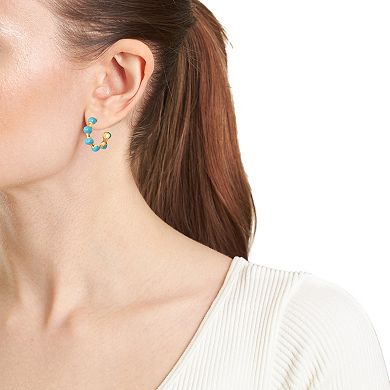 Athra NJ Inc 14k Gold Over Sterling Silver Blue Bead Post Hoop Earrings