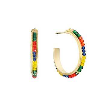 Athra NJ Inc 14k Gold Over Sterling Silver Multi Beaded Hoop Earrings