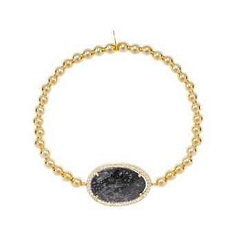 Athra NJ Inc 14k Gold Over Sterling Silver Crushed Cubic Zirconia Beaded Stretch Bracelet