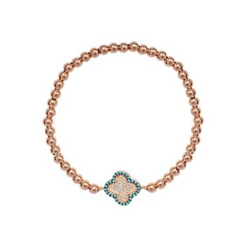 Athra NJ Inc 14k Rose Gold Over Sterling Silver Cubic Zirconia Clover Beaded Stretch Bracelet