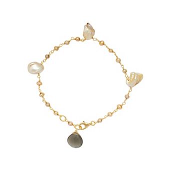 Athra NJ Inc 14k Gold Over Sterling Silver Multi Dyed Simulated Sea Water Pearl Bracelet