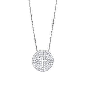 Athra NJ Inc Sterling Silver Cubic Zirconia Disc Cross Necklace