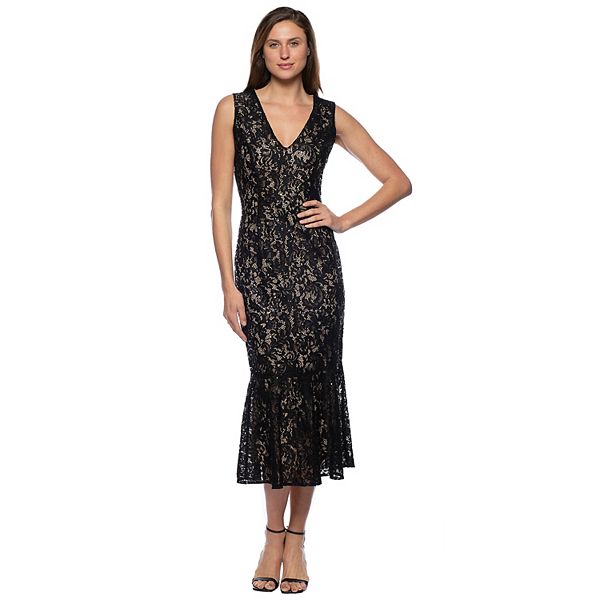 Women's Marina V-Neck Sequin Lace Midi Dress