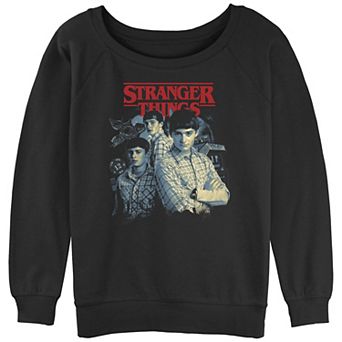 Juniors' Stranger Things Will Collage Slouchy Terry Graphic Pullover