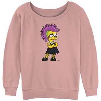 Juniors' The Simpsons Lisa Punk Slouchy Terry Graphic Pullover