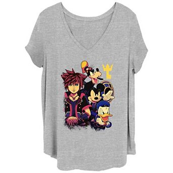 Juniors' Plus Size Kingdom Hearts Battle Group V-Neck Graphic Tee