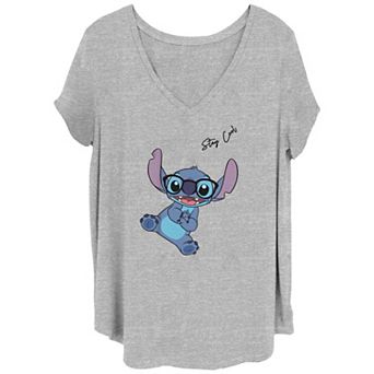 Disney's Lilo & Stitch Juniors' Plus Size Stay Cool Stitch V-Neck Graphic Tee