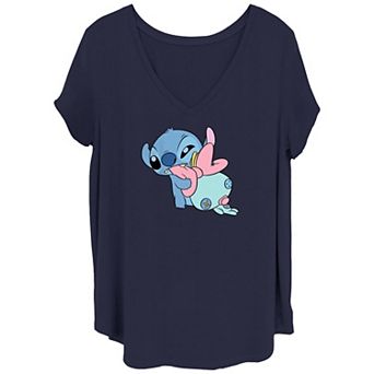Disney's Lilo & Stitch Juniors' Plus Size Baby Stitch V-Neck Graphic Tee