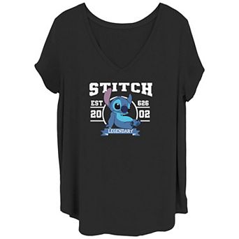 Disney's Lilo & Stitch Juniors' Plus Size Legendary Stitch V-Neck Graphic Tee