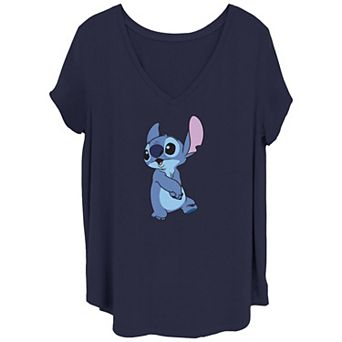 Disney's Lilo & Stitch Juniors' Plus Size Adorable Stitch V-Neck Graphic Tee