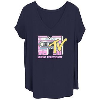 Juniors' Plus Size MTV Mix Tape Logo V-Neck Graphic Tee