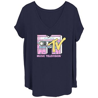 Juniors' Plus Size MTV Mix Tape Logo V-Neck Graphic Tee