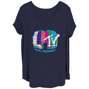 Juniors' Plus Size MTV No Signal TV Logo V-Neck Graphic Tee