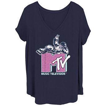 Juniors' Plus Size MTV Chillin' Astronaut Logo V-Neck Graphic Tee