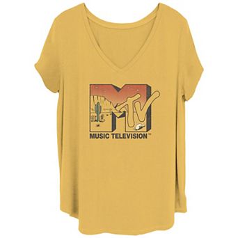 Juniors' Plus Size MTV Desert Logo V-Neck Graphic Tee